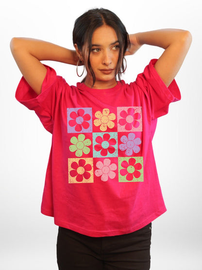 Nine Chrysanthemums Of Different Colours Graphic Printed Womens Drop Shoulder T-shirt Legacy Boutiques Dhaka Legacy Boutiques Legacy Boutiques