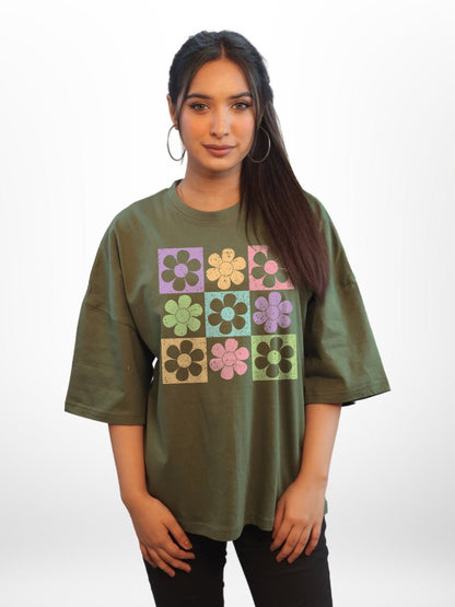 Nine Chrysanthemums Of Different Colours Graphic Printed Womens Drop Shoulder T-shirt Legacy Boutiques Dhaka Legacy Boutiques Legacy Boutiques