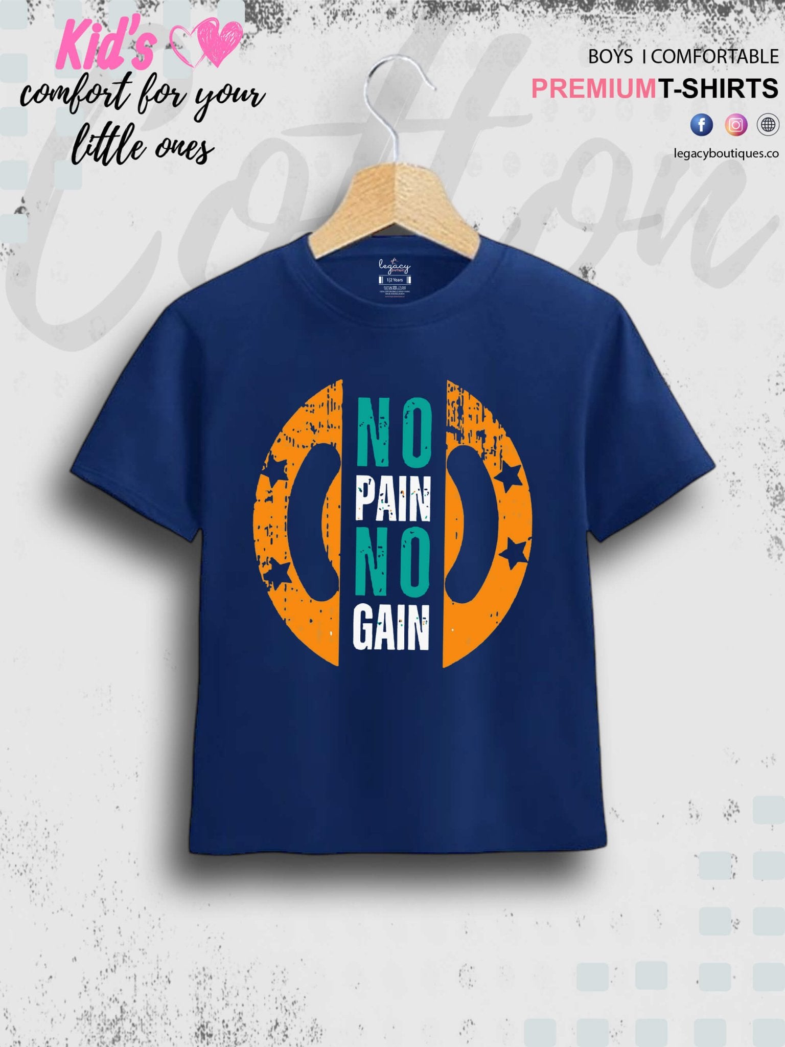 No Pain No Gain Printed Casual 1 To 11 Years Kids Boy Islamic T-Shirt In Lowest Price Only In Dhaka Legacy Boutiques Legacy Boutiques