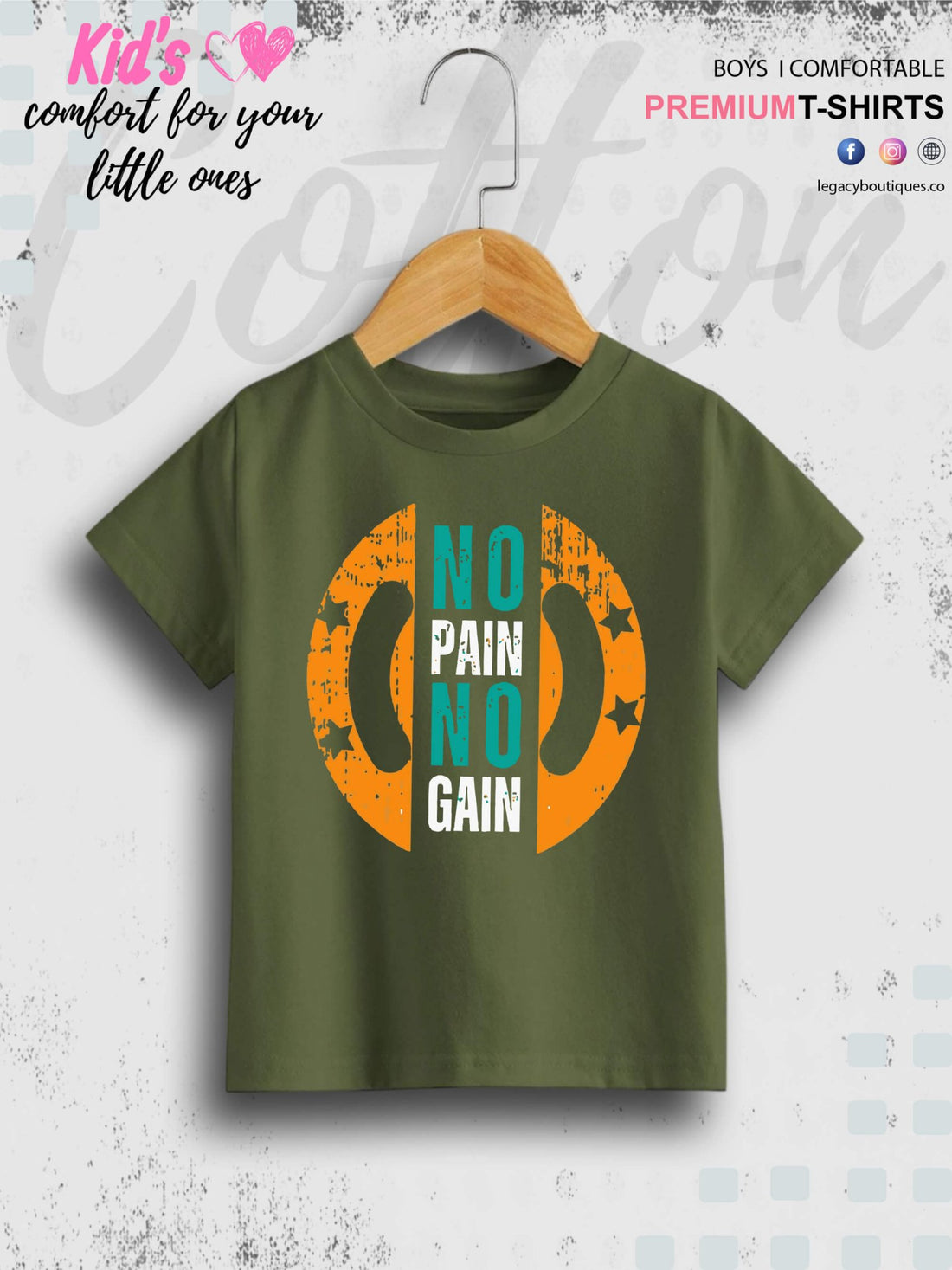 No Pain No Gain Printed Casual 1 To 11 Years Kids Boy Islamic T-Shirt In Lowest Price Only In Dhaka Legacy Boutiques Legacy Boutiques
