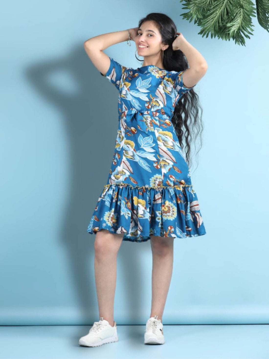 Ocean Flora Girls Teal Skater Dress - Short Sleeve Floral Print with Sash Legacy Boutiques Legacy Boutiques
