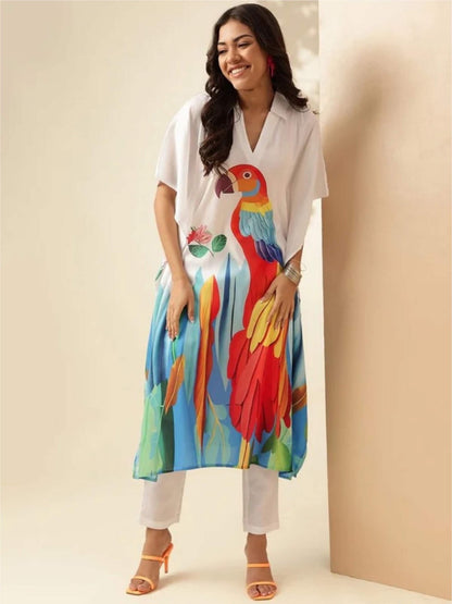 Painted Paradise: Artistic Macaw Print Kaftan Tunic Legacy Boutiques Legacy Boutiques