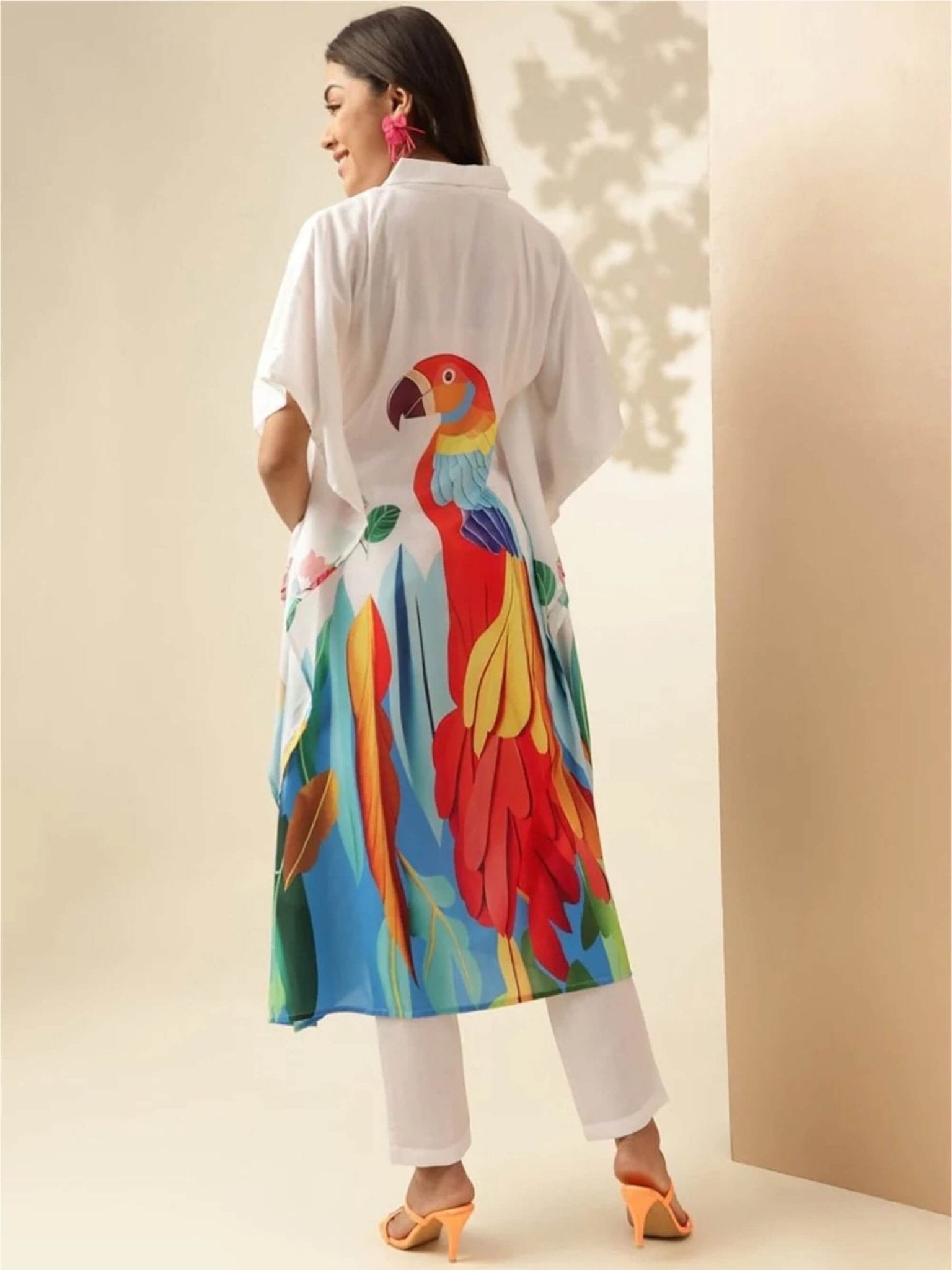 Painted Paradise: Artistic Macaw Print Kaftan Tunic Legacy Boutiques Legacy Boutiques