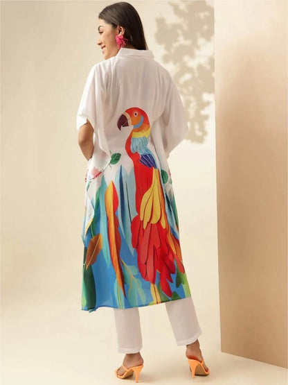Painted Paradise: Artistic Macaw Print Kaftan Tunic Legacy Boutiques Legacy Boutiques