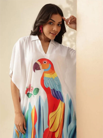 Painted Paradise: Artistic Macaw Print Kaftan Tunic Legacy Boutiques Legacy Boutiques