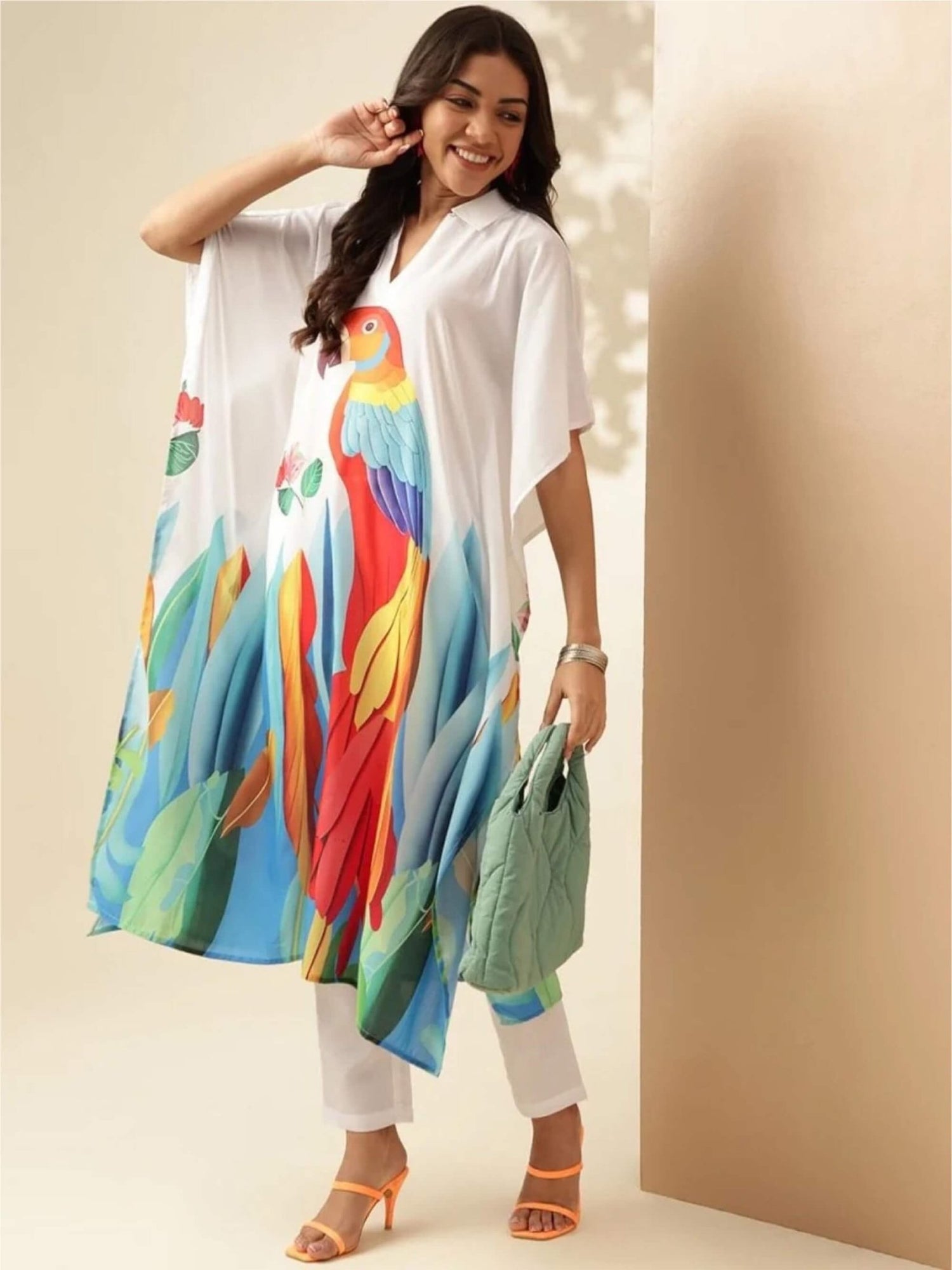 Painted Paradise: Artistic Macaw Print Kaftan Tunic Legacy Boutiques Legacy Boutiques