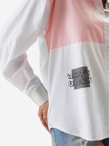 Pastel Bugs Bunny Oversized Button - Down - Pink &amp; Green Panel Graphic Shirt Legacy Boutiques Legacy Boutiques