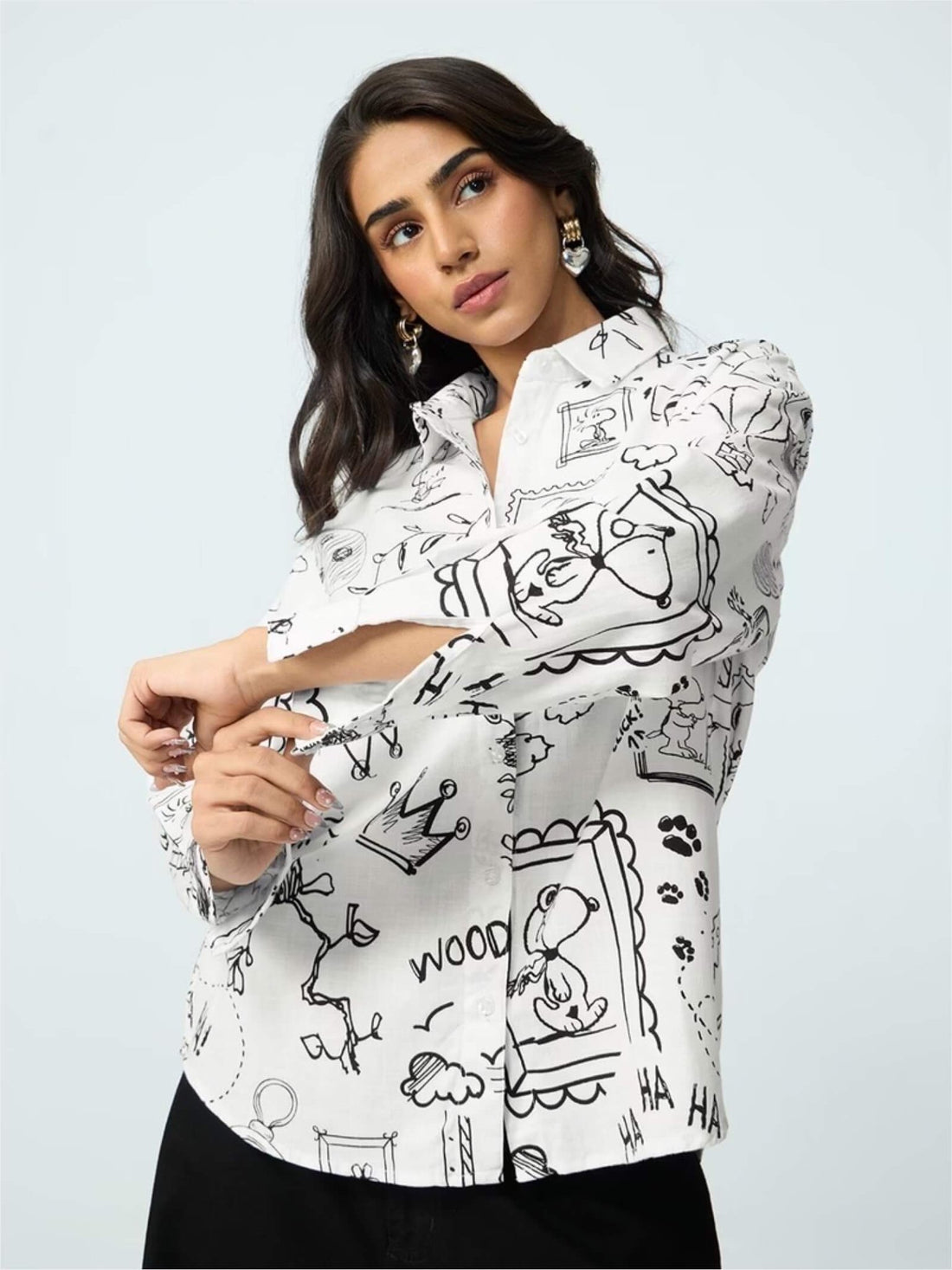 Peanuts Sketch Art Button - Down - Snoopy &amp; Woodstock Illustrated White Shirt Legacy Boutiques Legacy Boutiques