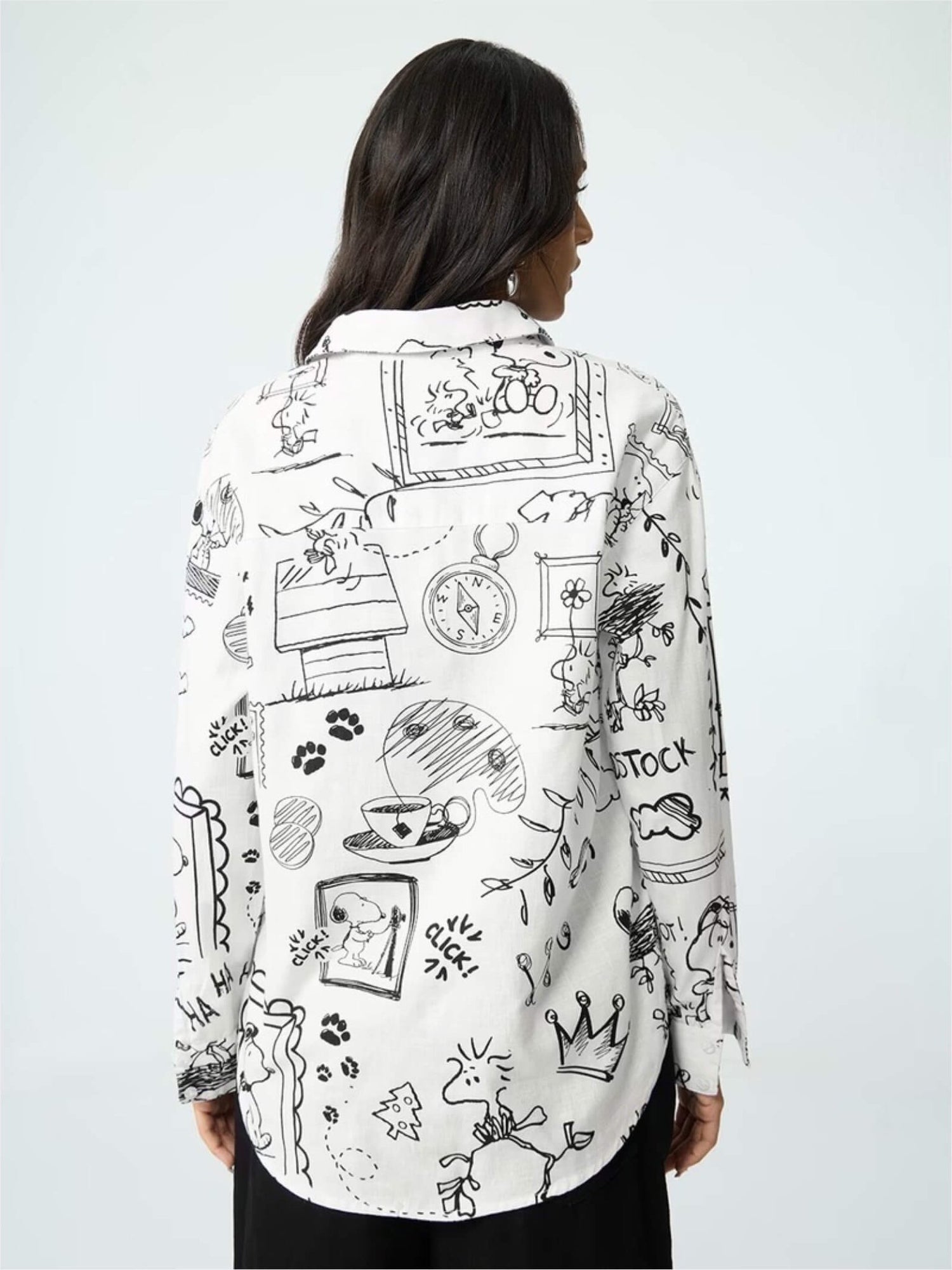 Peanuts Sketch Art Button - Down - Snoopy &amp; Woodstock Illustrated White Shirt Legacy Boutiques Legacy Boutiques