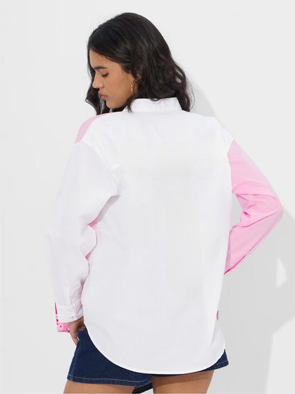Pink Panther Diamond Graphic Blouse - Y2K Style Pink &amp; White Panel Shirt Legacy Boutiques Legacy Boutiques