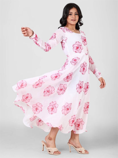 Pink Petal Blossom White Georgette Floral Gown Dress Legacy Boutiques Legacy Boutiques