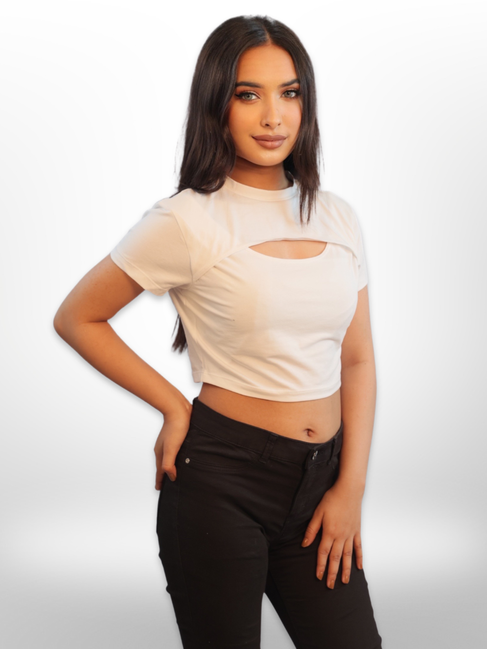 Women Cut Out Crop Tops Half Sleeve - Legacy Boutiques