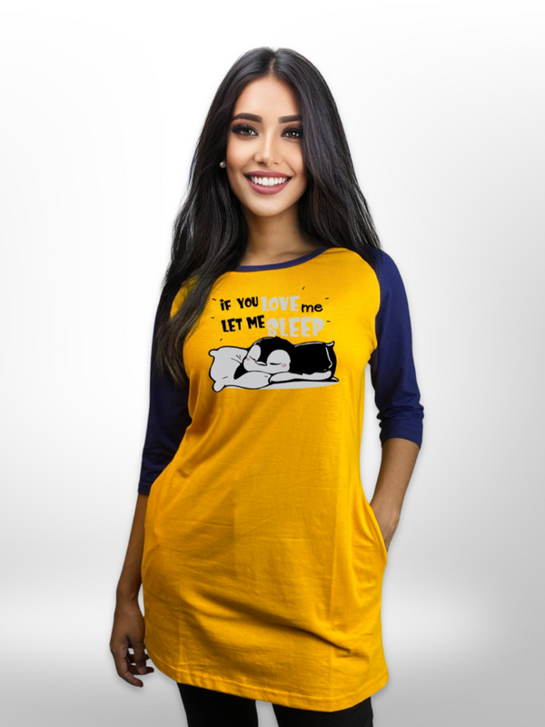 Ladies Long T-shirt Yellow Raglan Sleeve Side Pocket - Legacy Boutiques