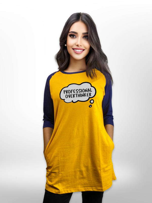 Ladies Long T-shirt Yellow Raglan Sleeve Side Pocket - Legacy Boutiques