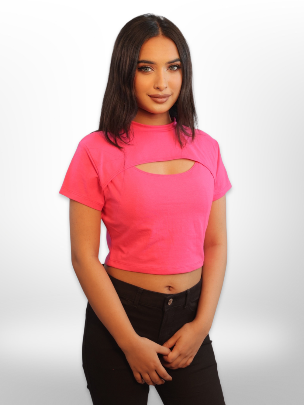 Women Cut Out Crop Tops Half Sleeve - Legacy Boutiques