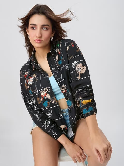 Popeye the Sailor Classic Graphic Oversized Shirt - Black Legacy Boutiques Legacy Boutiques