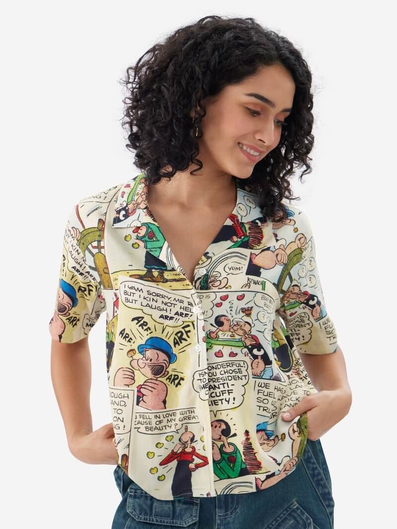Popeye the Sailor Multi - Panel Illustrated Resort Shirt for Ladies Legacy Boutiques Legacy Boutiques