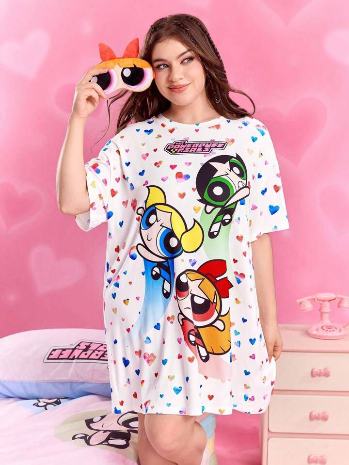 Powerpuff Girls Heart &amp; Character Print Oversized Tee Legacy Boutiques Legacy Boutiques