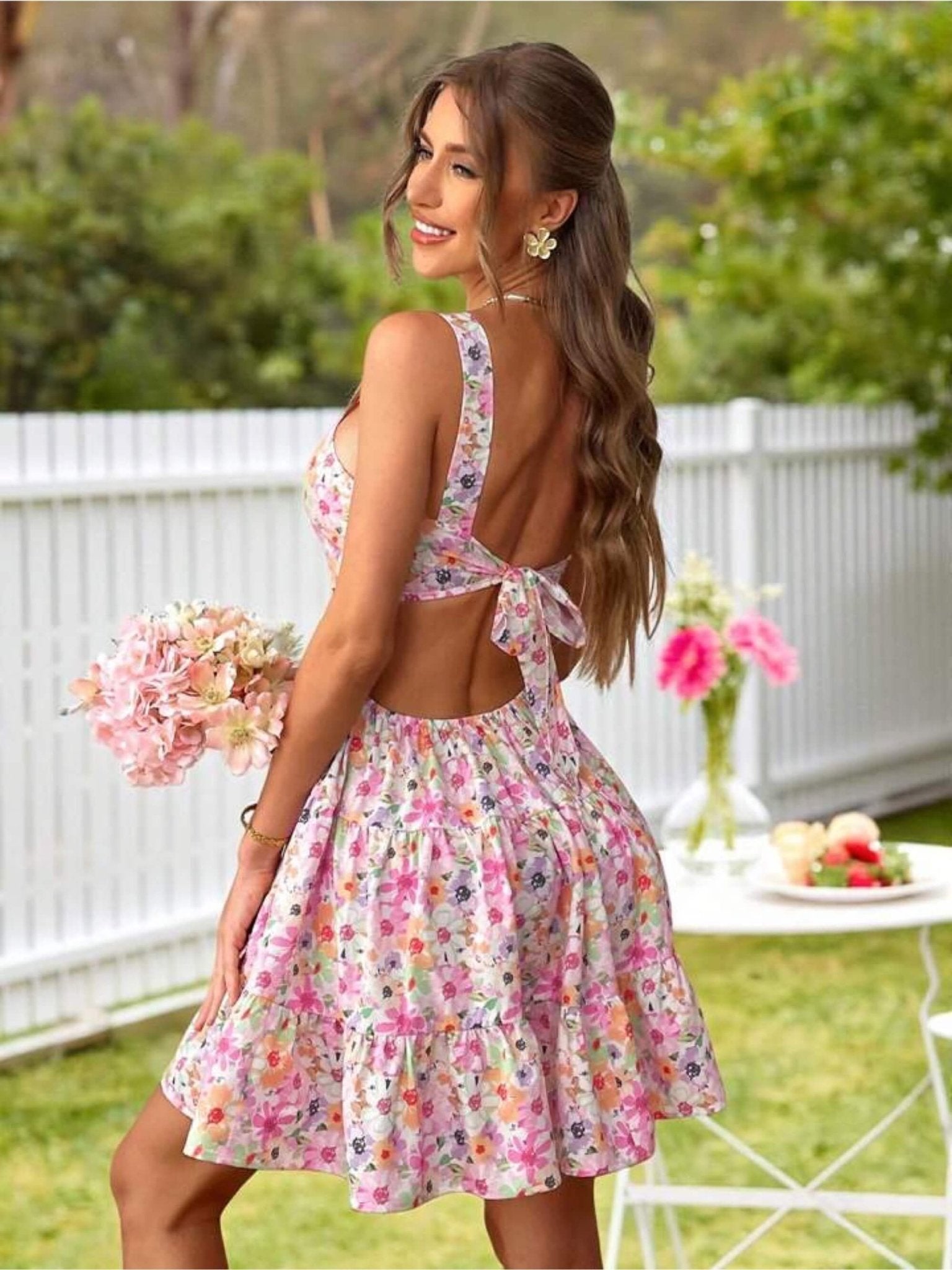Primrose Garden Pink Floral Cut - Out Tiered Mini Dress 🌸 Legacy Boutiques Legacy Boutiques