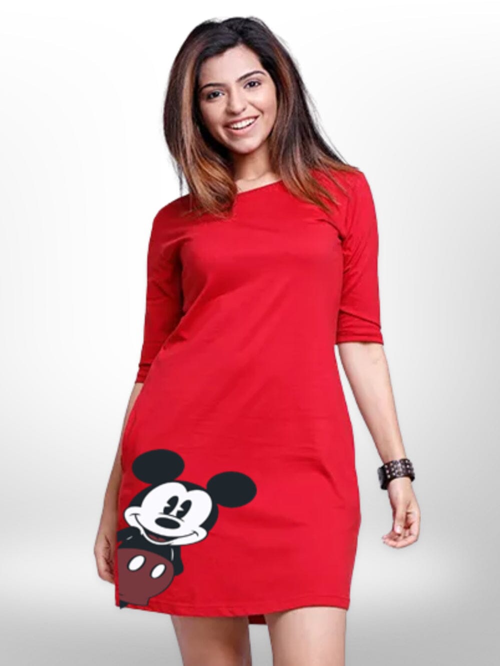 PRINTED MICKEY THREE QUARTER SLEEVE T - SHIRT SIDE POCKET FOR WOMEN&
