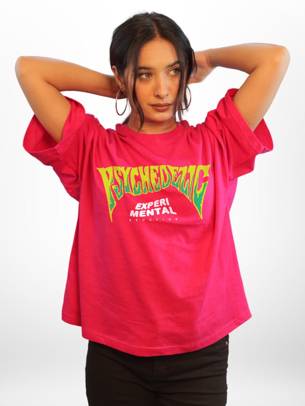 Psychedelic: EXPERIMENTAL BEHAVIOR Graphic Printed Womens Drop Shoulder T-shirt Legacy Boutiques Dhaka Legacy Boutiques Legacy Boutiques