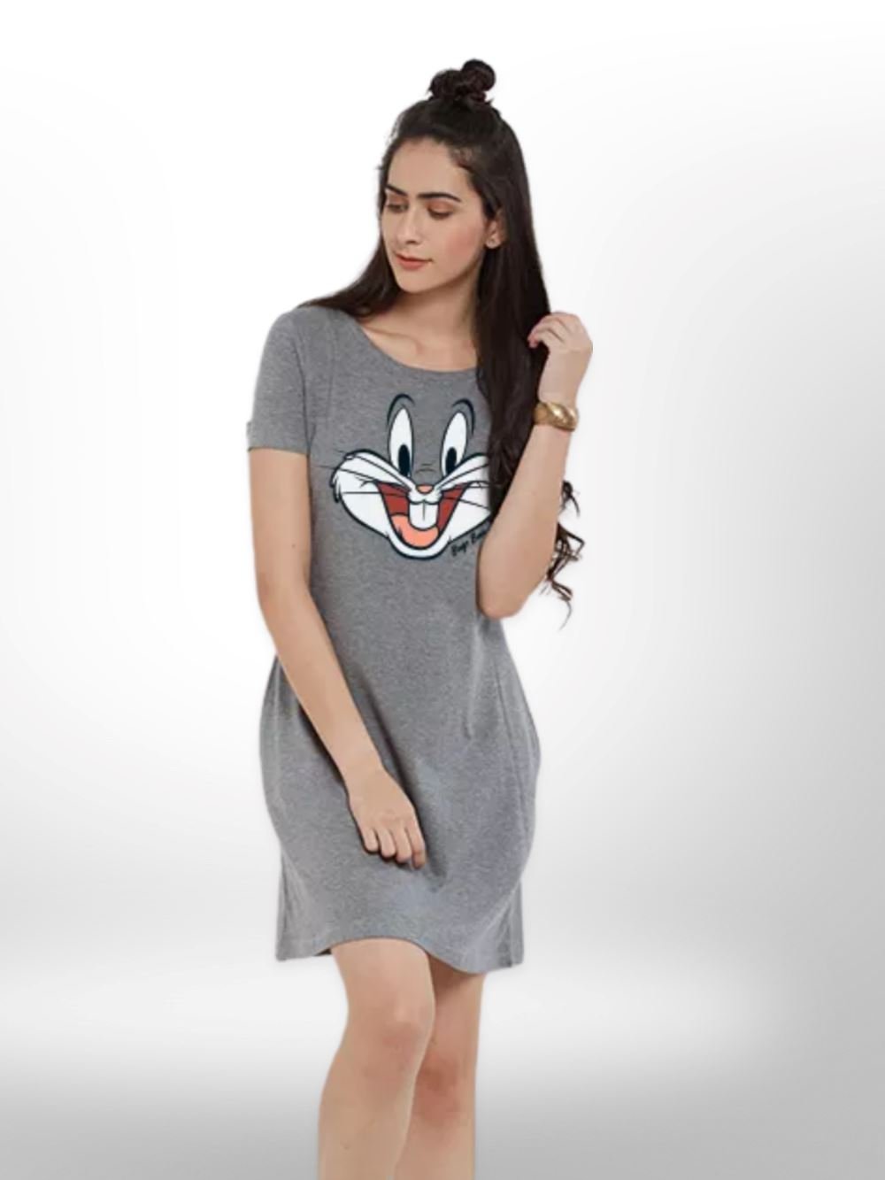 Rabbit Cute Moment Printed Long T-shirt Grey For Womens Legacy Boutiques Legacy Boutiques