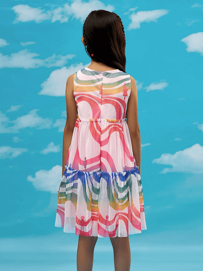 Rainbow Print Baby Girls Double Layered Flare Party Dress Legacy Boutiques Legacy Boutiques