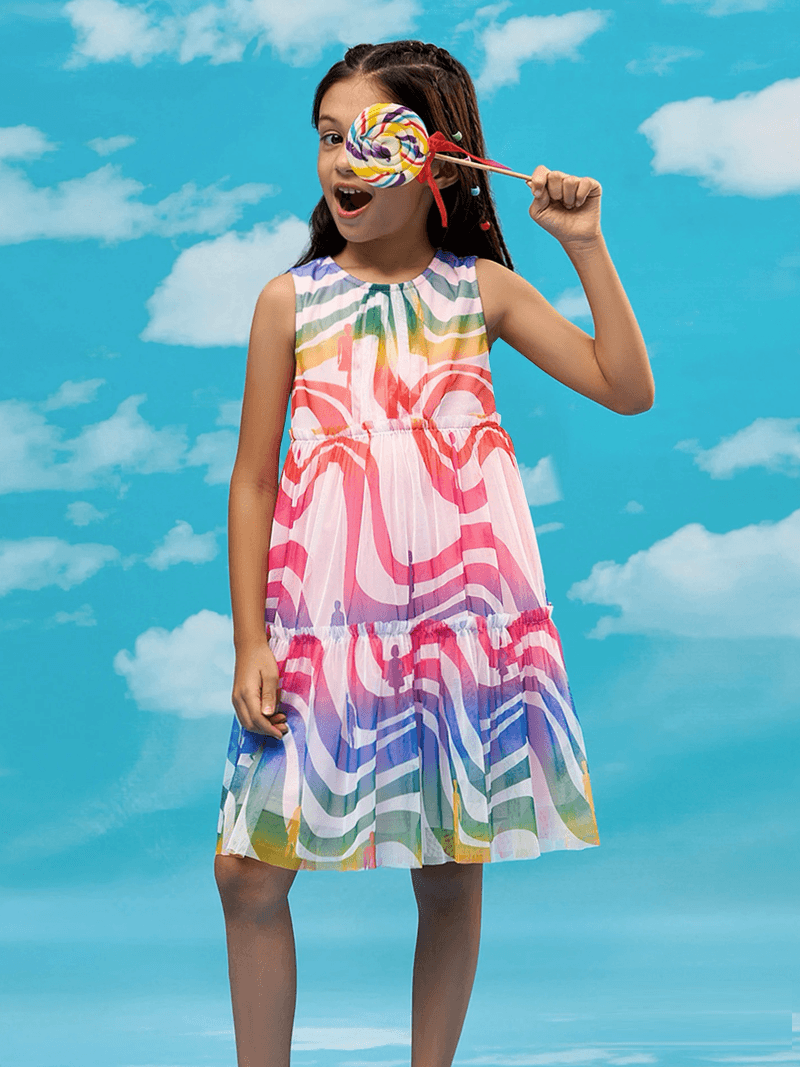 Rainbow Print Baby Girls Double Layered Flare Party Dress Legacy Boutiques Legacy Boutiques