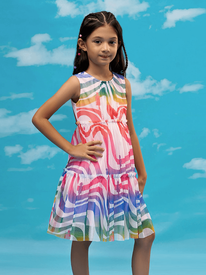 Rainbow Print Baby Girls Double Layered Flare Party Dress Legacy Boutiques Legacy Boutiques