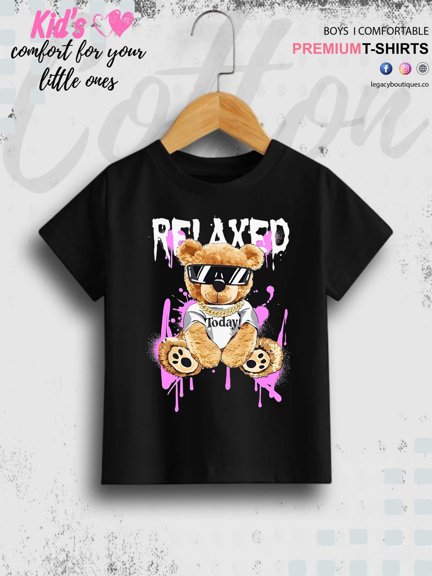 Relaxed Teddy Bear Printed 1 To 11 Year Baby Boys Summer Time T-Shirt In Lowest Price Only In BD Legacy Boutiques Legacy Boutiques