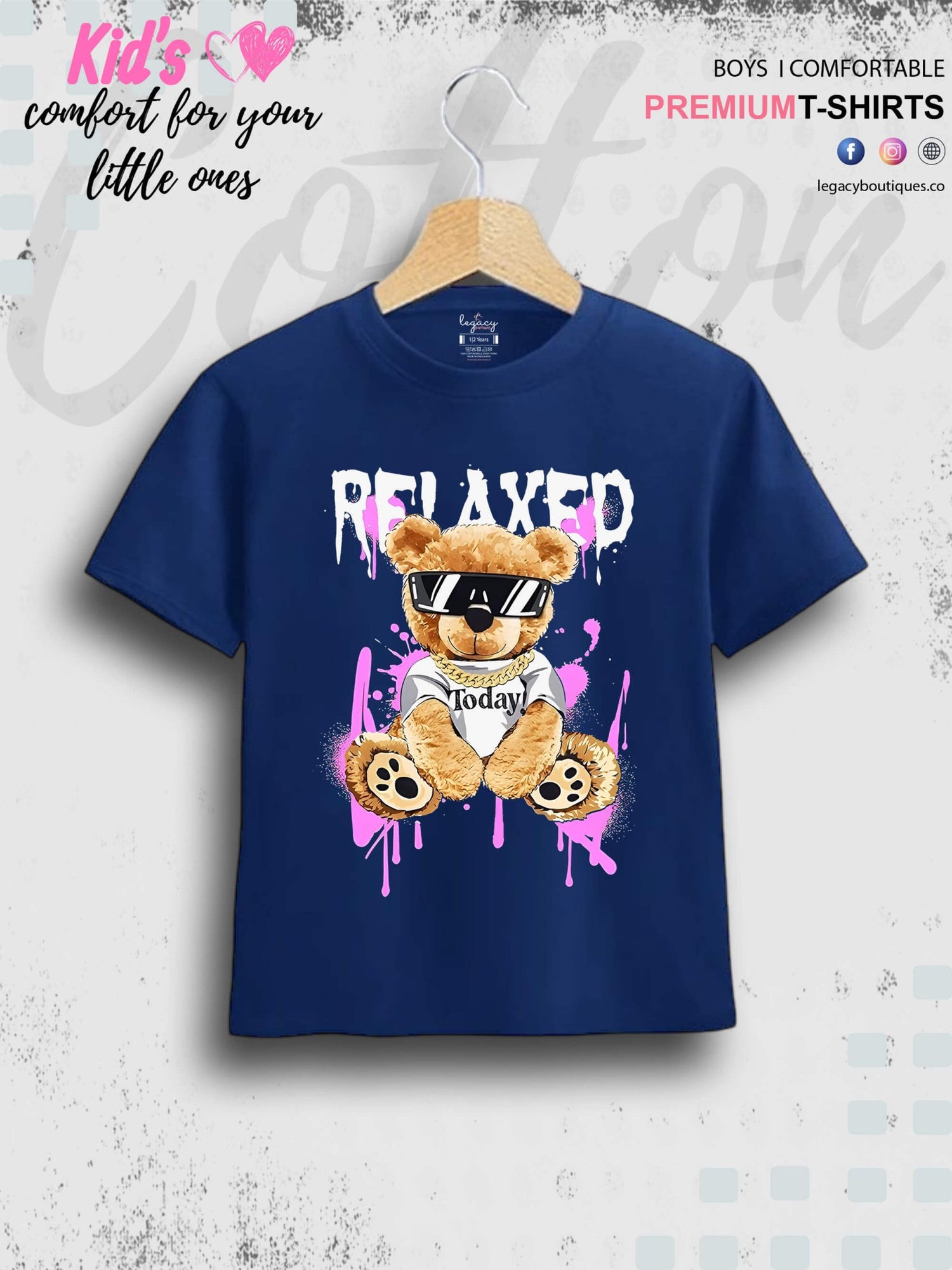 Relaxed Teddy Bear Printed 1 To 11 Year Baby Boys Summer Time T-Shirt In Lowest Price Only In BD Legacy Boutiques Legacy Boutiques