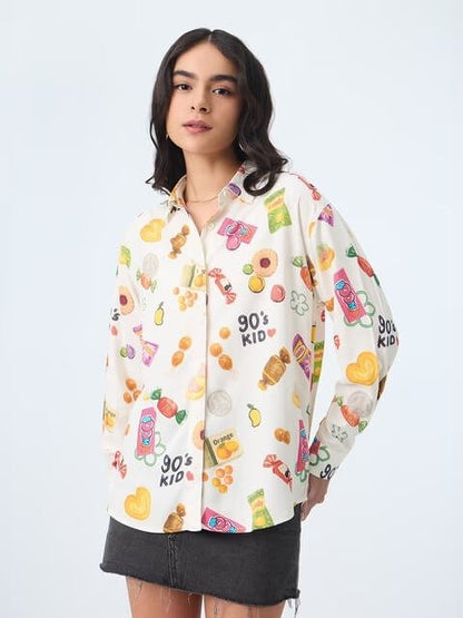 Retro Candy Print Oversized Boyfriend Shirt - 90&