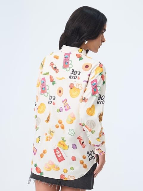 Retro Candy Print Oversized Boyfriend Shirt - 90&