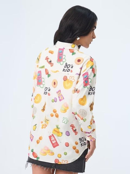 Retro Candy Print Oversized Boyfriend Shirt - 90&