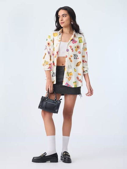 Retro Candy Print Oversized Boyfriend Shirt - 90&