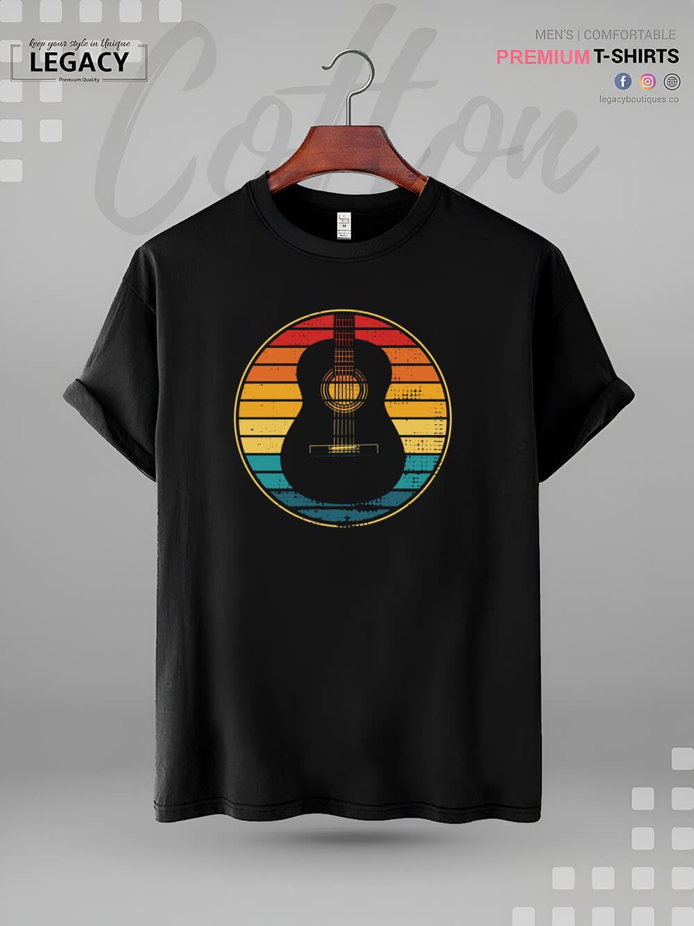 Retro Vintage Circle Sunset Classical Guitar High Quality Mens T shirt In Lowest Price In BD Legacy Boutiques Legacy Boutiques