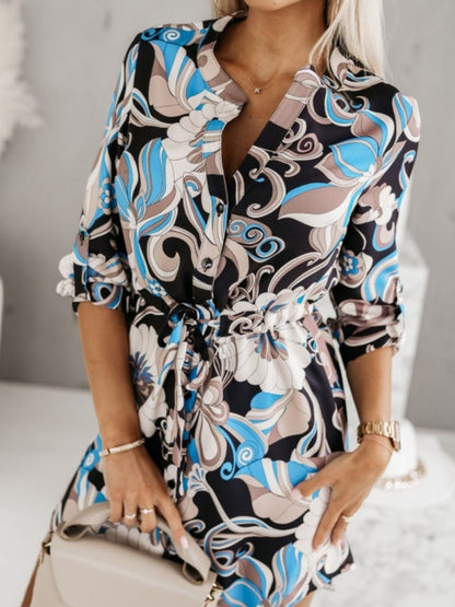 Roll Tab Floral Printed Button Shirt Style Dress Legacy Boutiques Legacy Boutiques
