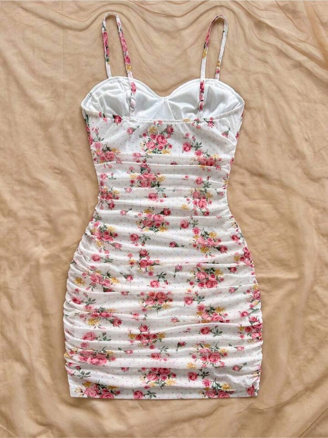 Rosalie Pink Rose Ruched Mini Dress - Sweetheart Floral Cami Bodycon Legacy Boutiques Legacy Boutiques