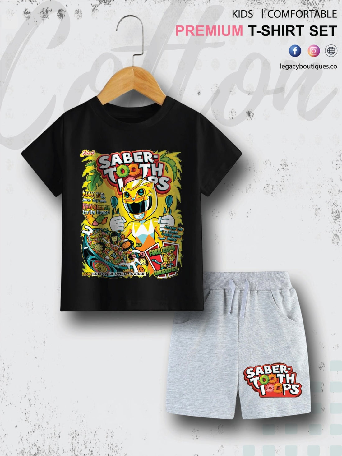 Saber Tooth Loops Printed 6 Month To 6 Year Summer Time Baby &amp; Kids Super Cozy T-shirt Set Legacy Boutiques Legacy Boutiques