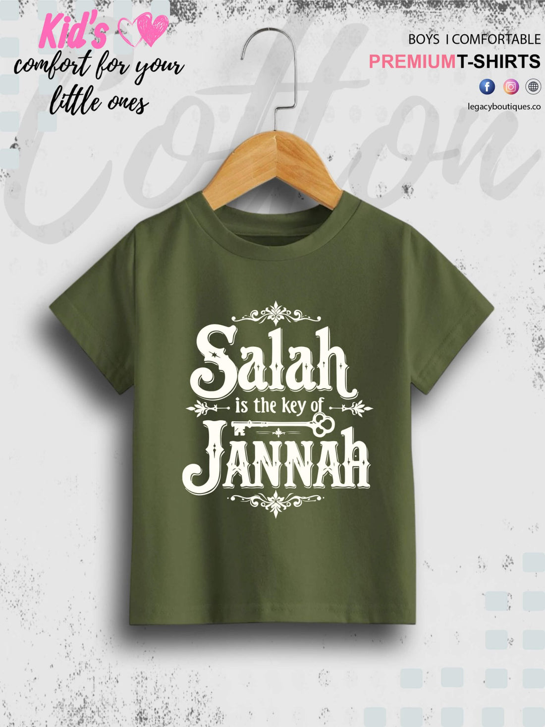 Salah Is The Key Of Jannah Printed 1 To 11 Years Baby Boys Islamic T-Shirt In Cheapest Price Only In BD Legacy Boutiques Legacy Boutiques