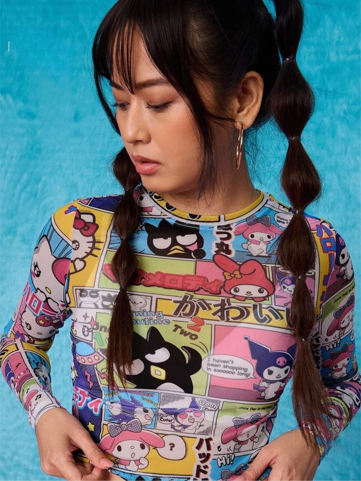 Sanrio Friends Comic Print Mesh Long Sleeve Crop Top - Hello Kitty &amp; Kuromi Legacy Boutiques Legacy Boutiques