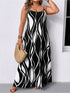 Serene Swirl Black & White Abstract Leaf Print A - Line Cami Maxi Dress Legacy Boutiques Legacy Boutiques