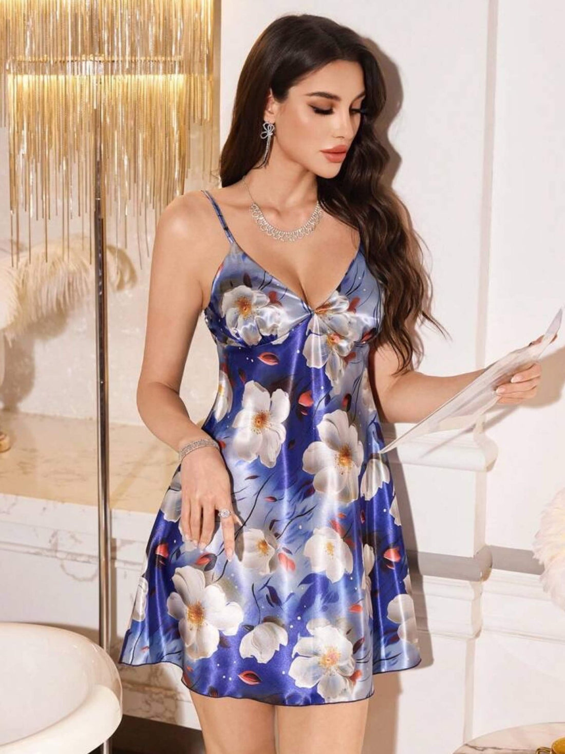 Sexy Satin Night Dress Floral Printed Legacy Boutiques Legacy Boutiques