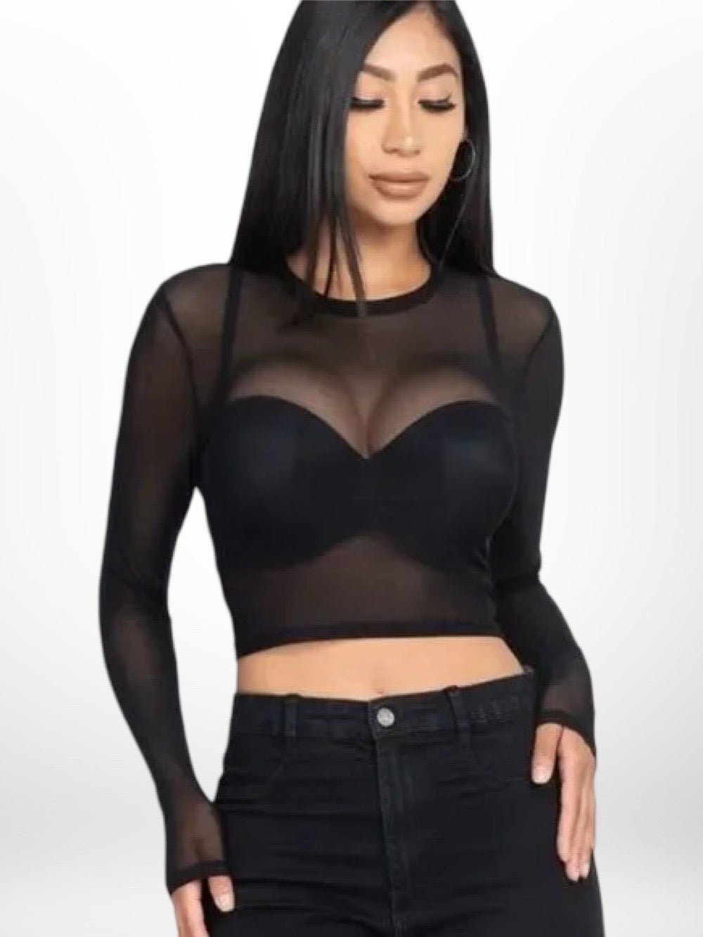 Sexy Sheer Mesh Long Sleeve Crop Top Legacy Boutiques Dhaka Bangladesh Legacy Boutiques Legacy Boutiques