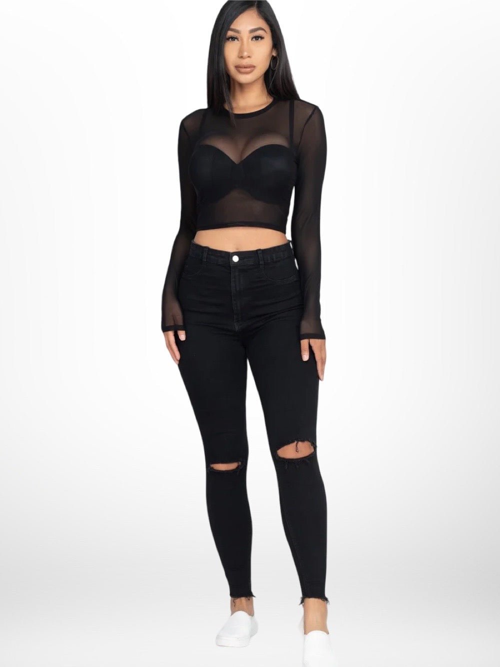 Sexy Sheer Mesh Long Sleeve Crop Top Legacy Boutiques Dhaka Bangladesh Legacy Boutiques Legacy Boutiques