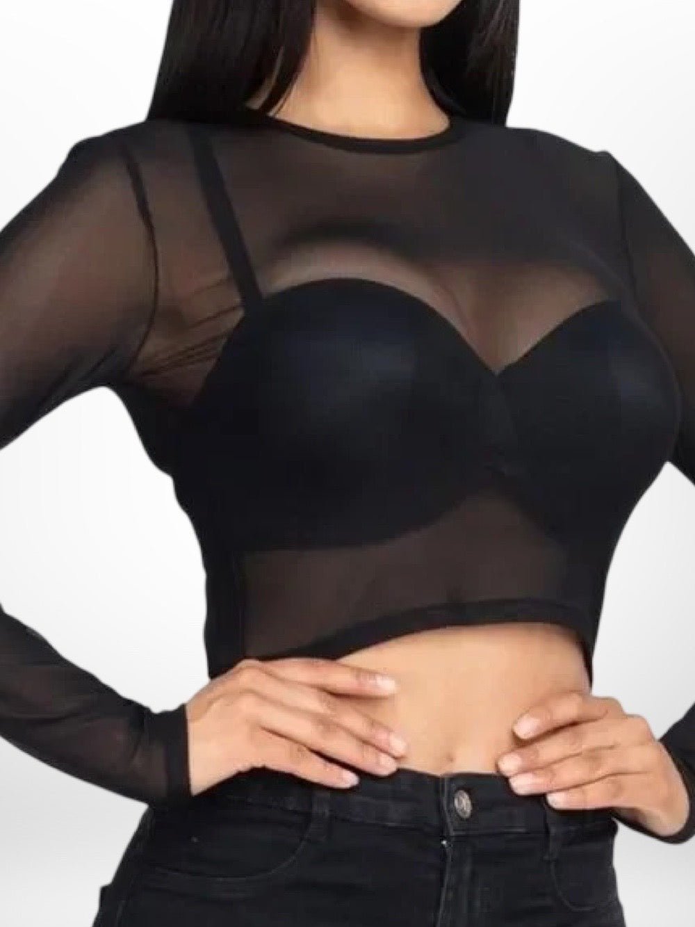 Sexy Sheer Mesh Long Sleeve Crop Top Legacy Boutiques Dhaka Bangladesh Legacy Boutiques Legacy Boutiques