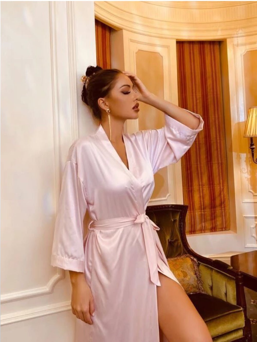 Sexy Split Robe Sets Spaghetti Strap Long Sleeve Sleepwear Sets Women&