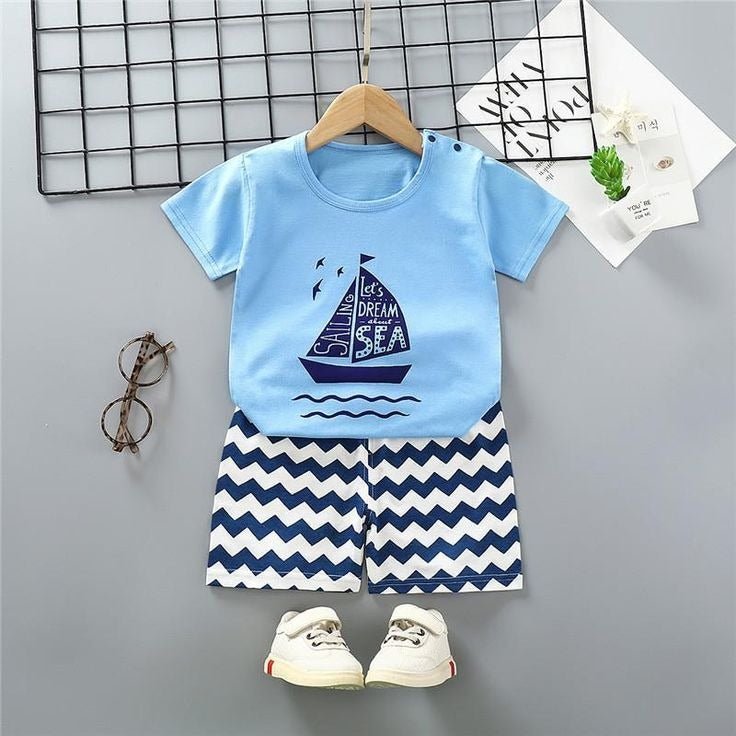 Ship Print Baby &amp; Kids T-shirt Set Legacy Boutiques Legacy Boutiques