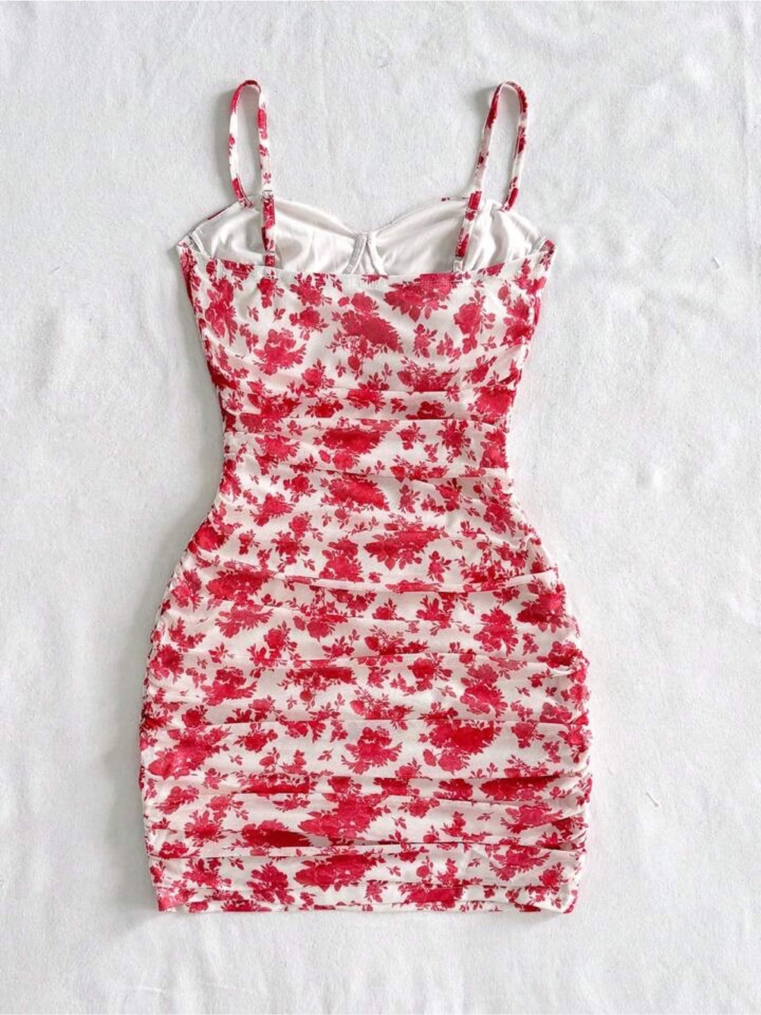Siren Rose Red Floral Ruched Mini Dress - Sweetheart Bustier Bodycon Legacy Boutiques Legacy Boutiques