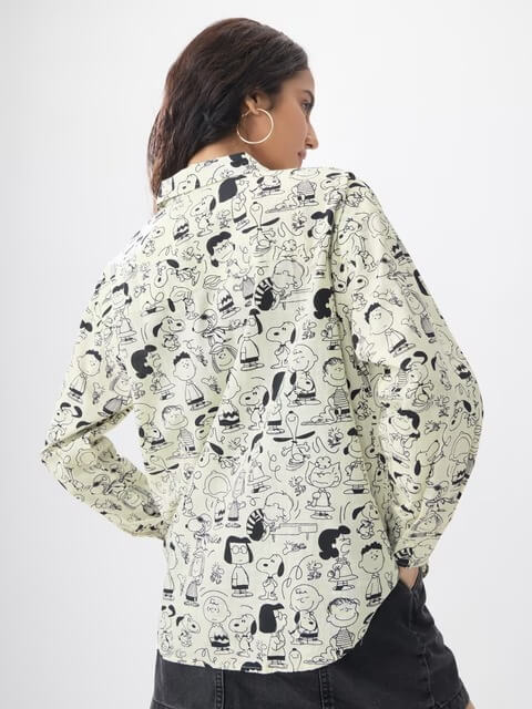 Snoopy &amp; Peanuts Crew Oversized Graphic Shirt - Cream Retro Character Print Legacy Boutiques Legacy Boutiques